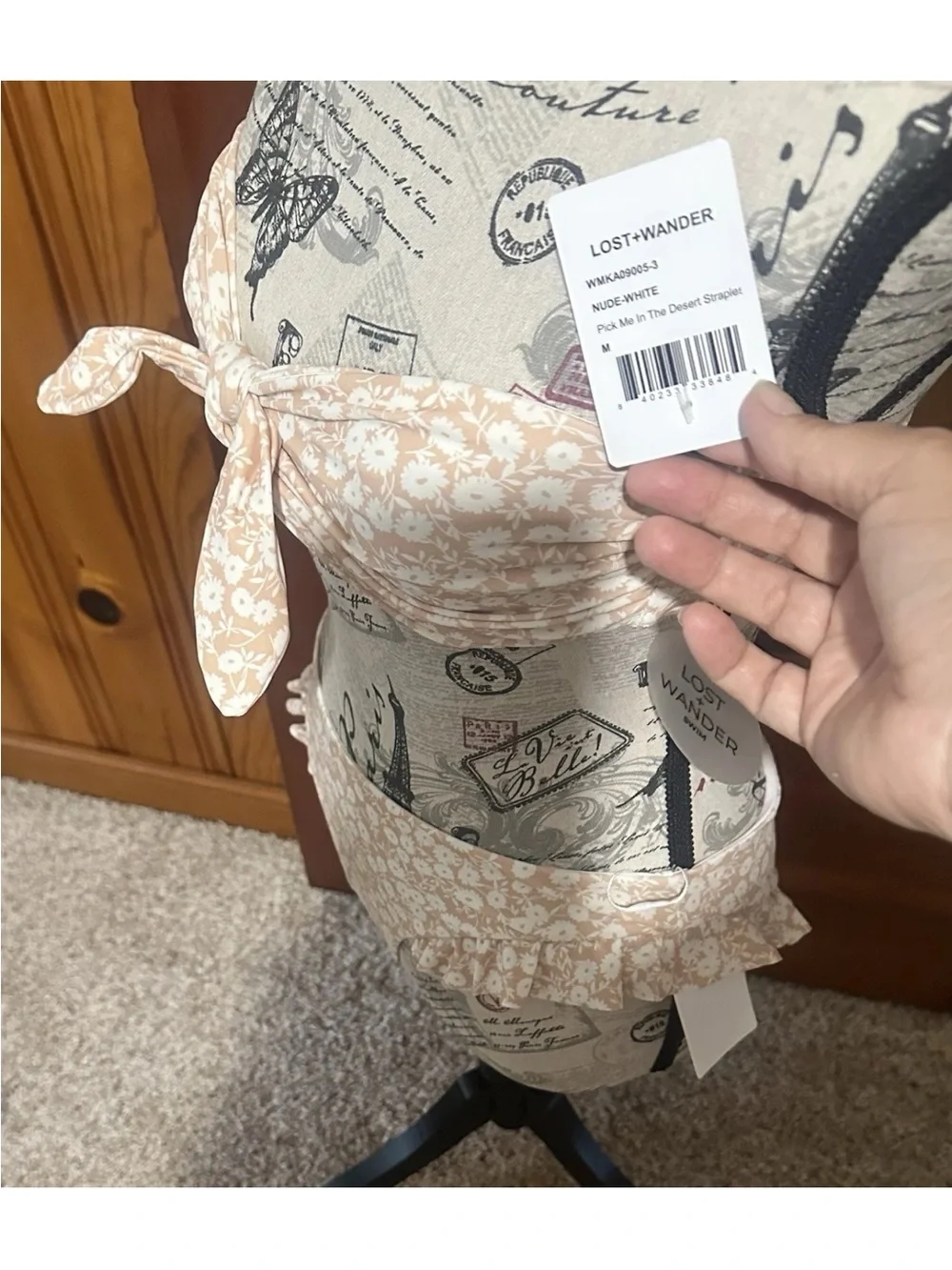 Lost + Wander Beige Floral Two Piece Bikini Set Medium NWT